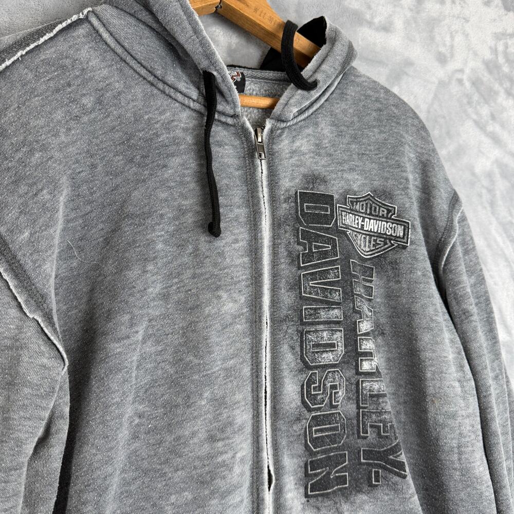 Harley Davidson‎ Hoodie Mens Medium Gray Zip Faded Raw Edge PA State College